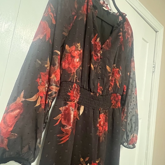 Frye & Co Floral Black and Red Women's Dress - Picture 2 of 8